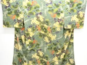 アンティーク　縮緬草花模様単衣長襦袢